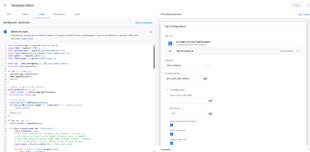 Google Tag Manager Template Editor Sandboxed JavaScript and Live Preview for LS Helper
