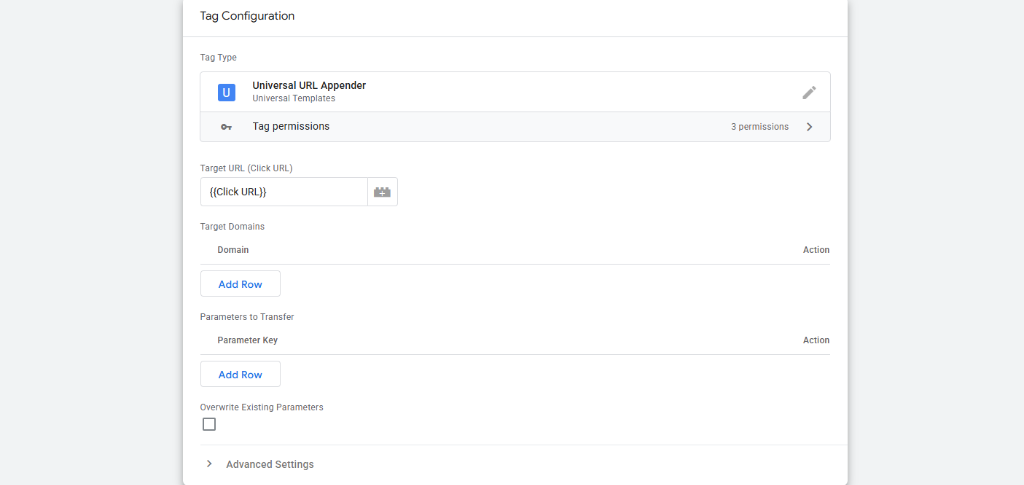 Universal URL Appender Tag Configuration UI in Google Tag Manager